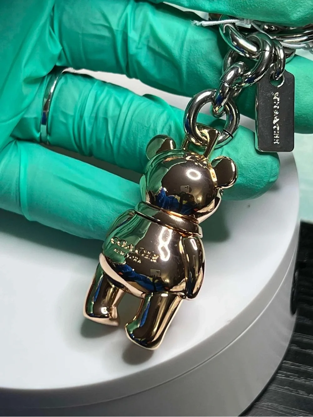 Authentic 3d Coach Rose Gold Bear Keychain Charm